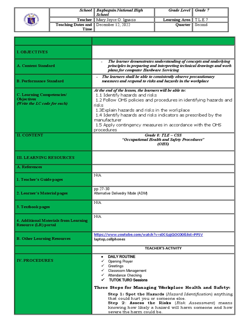COT 1 Balbin PDF Occupational Safety And Health Risk