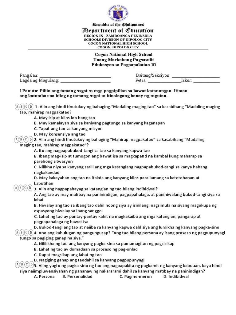 Esp 10 Q1 TQ | PDF