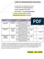 Divulgação Processo Seletivo Senai 1ºsem 2023-1