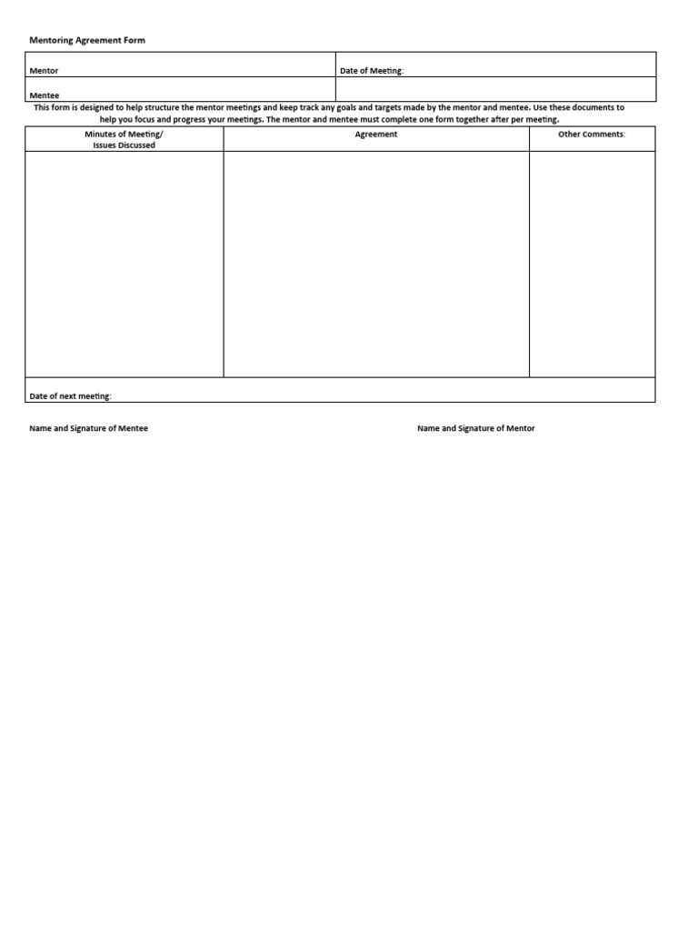 Mentoring Agreement Form Template | PDF