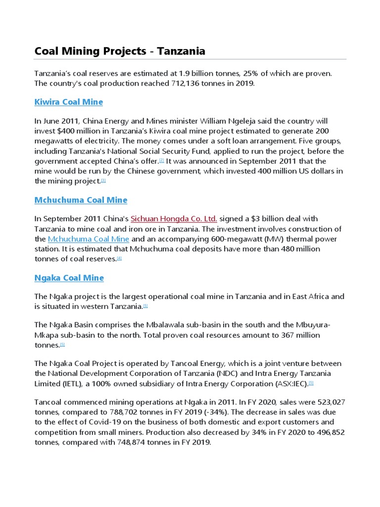 Overview of Tanzania's Coal Mining Projects | PDF