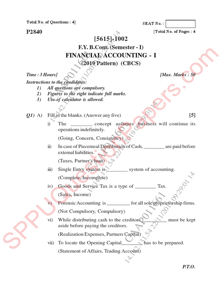 Commerce bcom semester 1 2019 november financial accounting i 2019