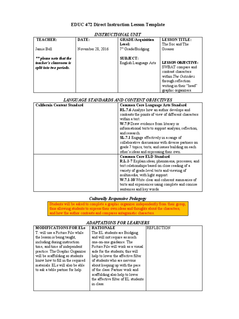 Comparing Characters in The Outsiders | PDF | Teachers | Education Theory