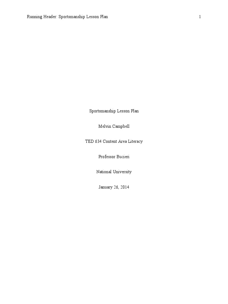 Ted 634 Assignment 3.2 Sportsmanship Lesson Plan PDF Lesson Plan