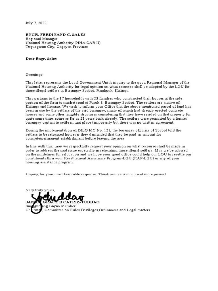 Legal Opinion Request on Illegal Settlers | PDF