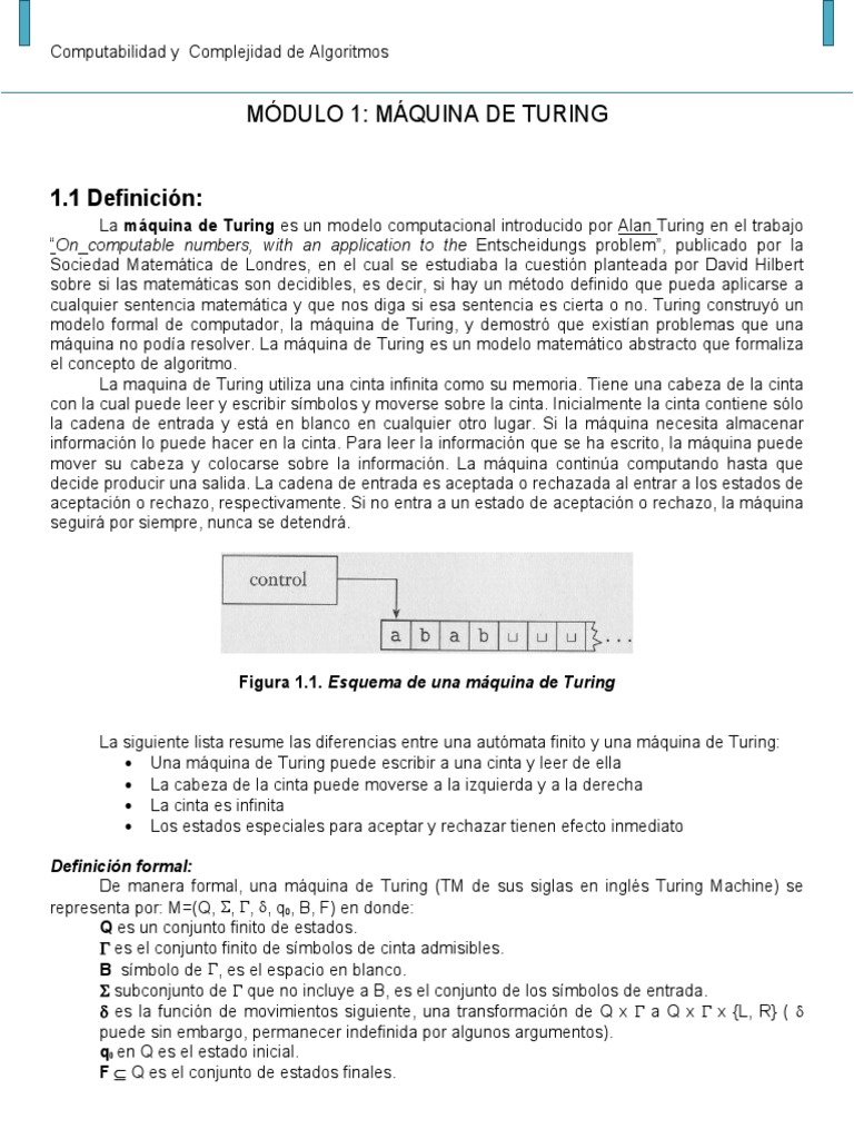 Máquinas de Turing y Lenguajes Enumerables | PDF | Métodos y materiales ...