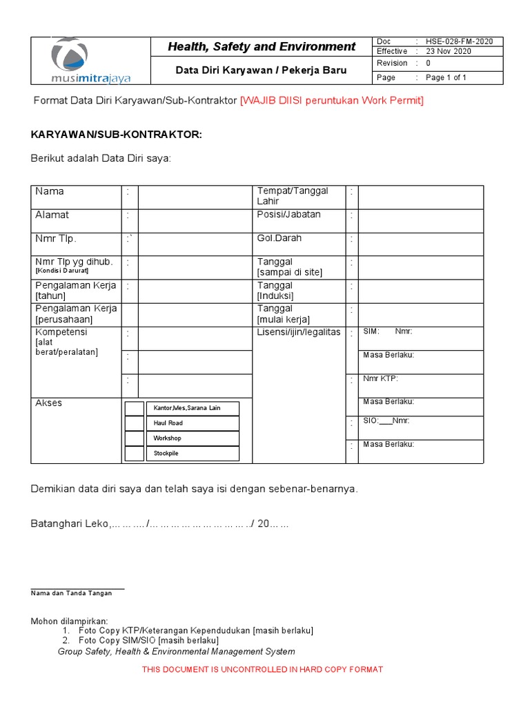 Work Permit - Form Surat Pengajuan - New Employee-MMJ | PDF