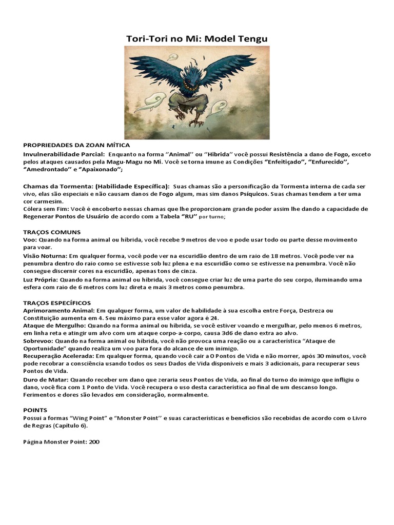 Tori Tori No Mi Model Tengu Usuario Especialista Total, PDF, Voo