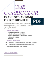 Resume Currículur: Francisco Antonio Flores Ricaurte