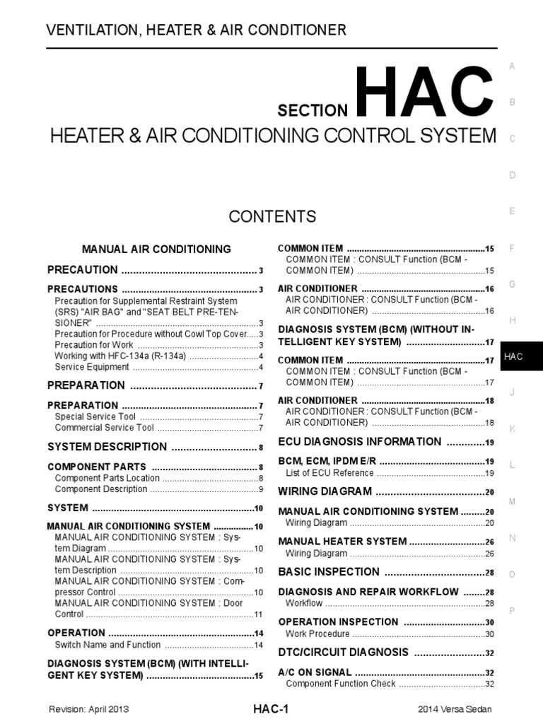 Heater & Air Conditioning Control System Section PDF Airbag Air