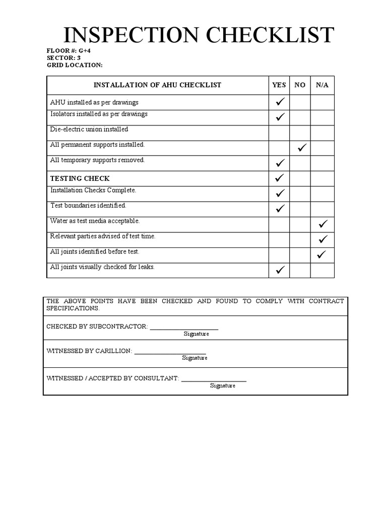 Ahu maintenance checklist pdf