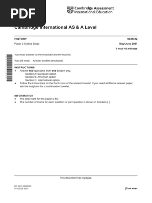 Cambridge International AS & A Level: HISTORY 9489/22 | PDF