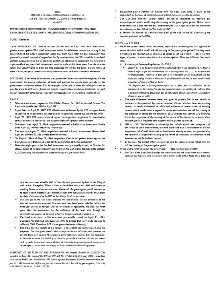 CIR V Philippine Global Communication, Inc. (Basco) PDF Statute Of