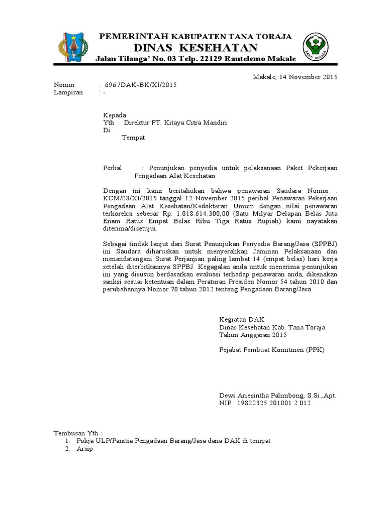Penunjukan Penyedia Alat Kesehatan | PDF | Bisnis