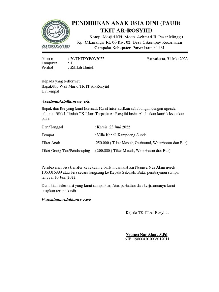 Pemberitahuan Rihlah | PDF