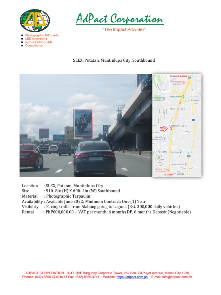 SLEX Putatan Billboard Rental Details | PDF