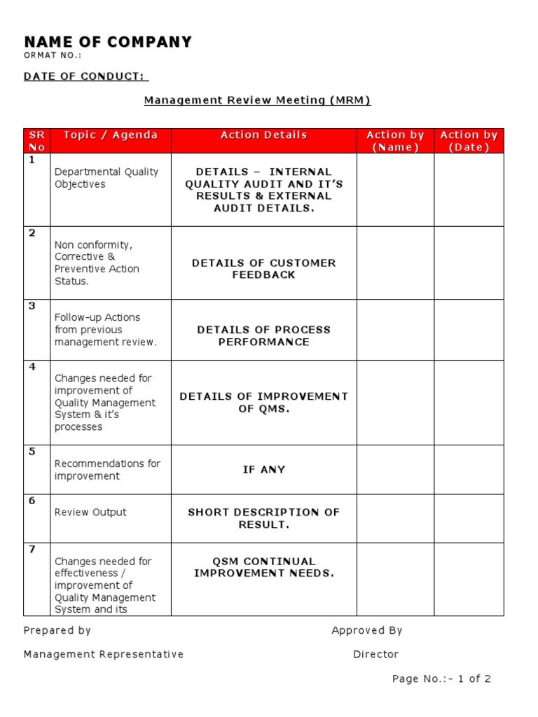 Management Review Meeting Template | PDF | Technology & Engineering