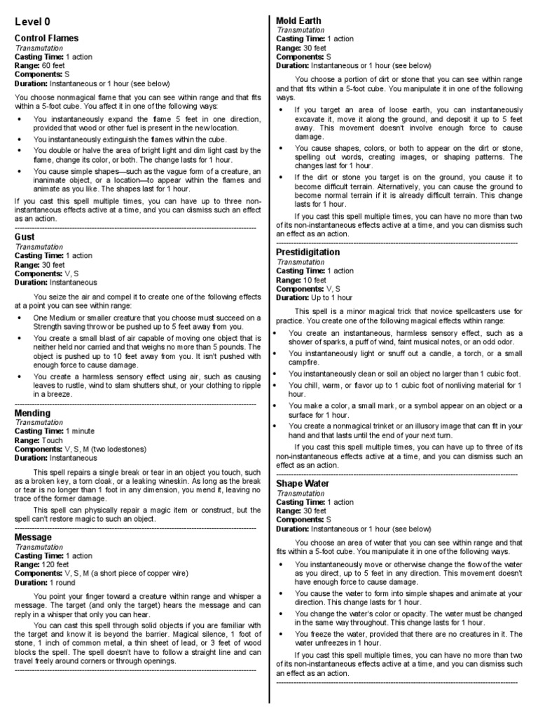 Essential Transmutation Spells Guide | PDF