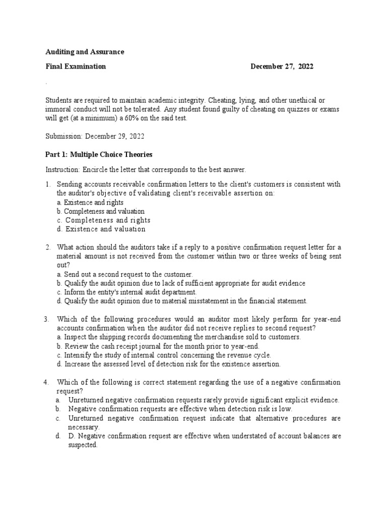 Auditing And Assurance Pdf Audit Internal Control