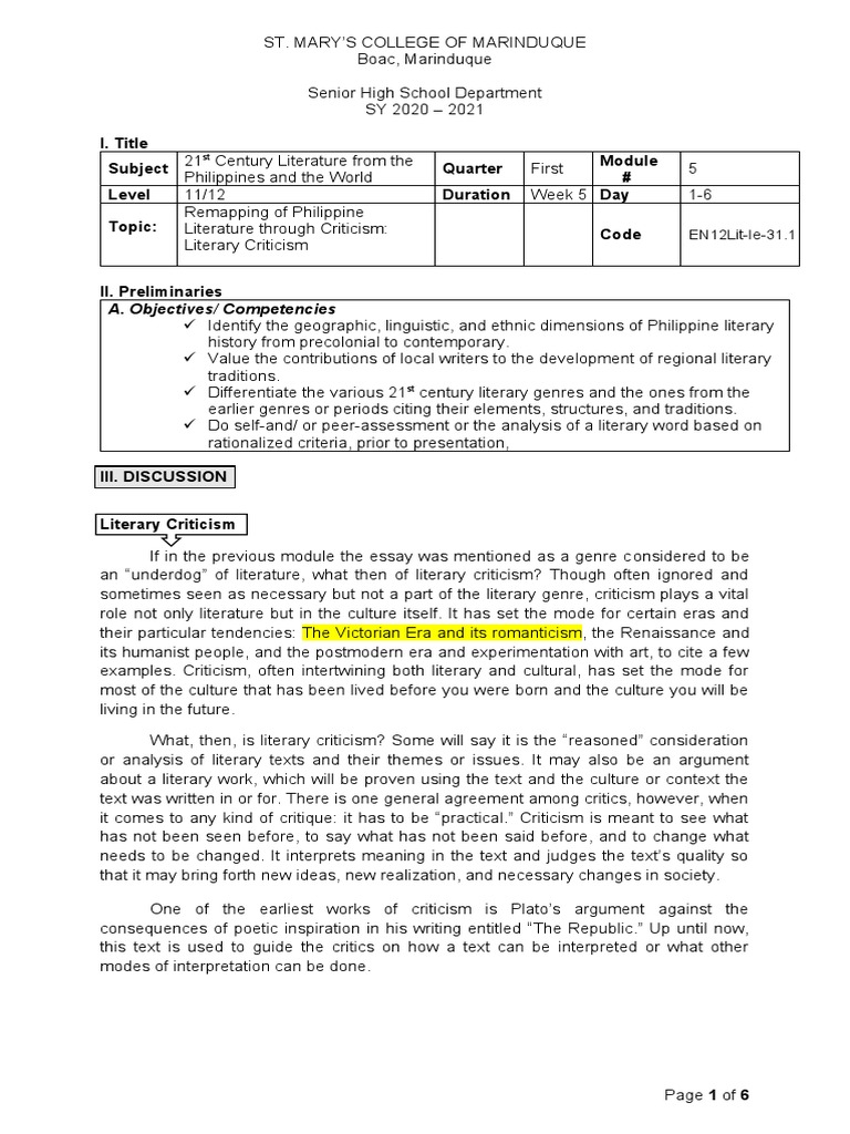 Q1 MODULE 5 - TOPIC5-Remapping of Philippine Literature Through ... 