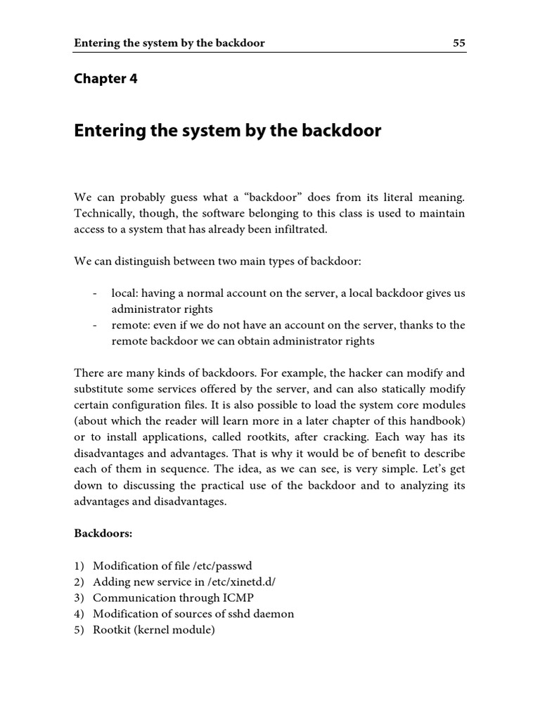Entering The System by The Backdoor PDF Port Networking) Network Socket