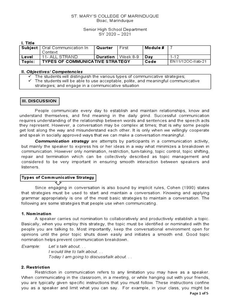 7 Communicative Strategies Explained | PDF | Conversation | Communication
