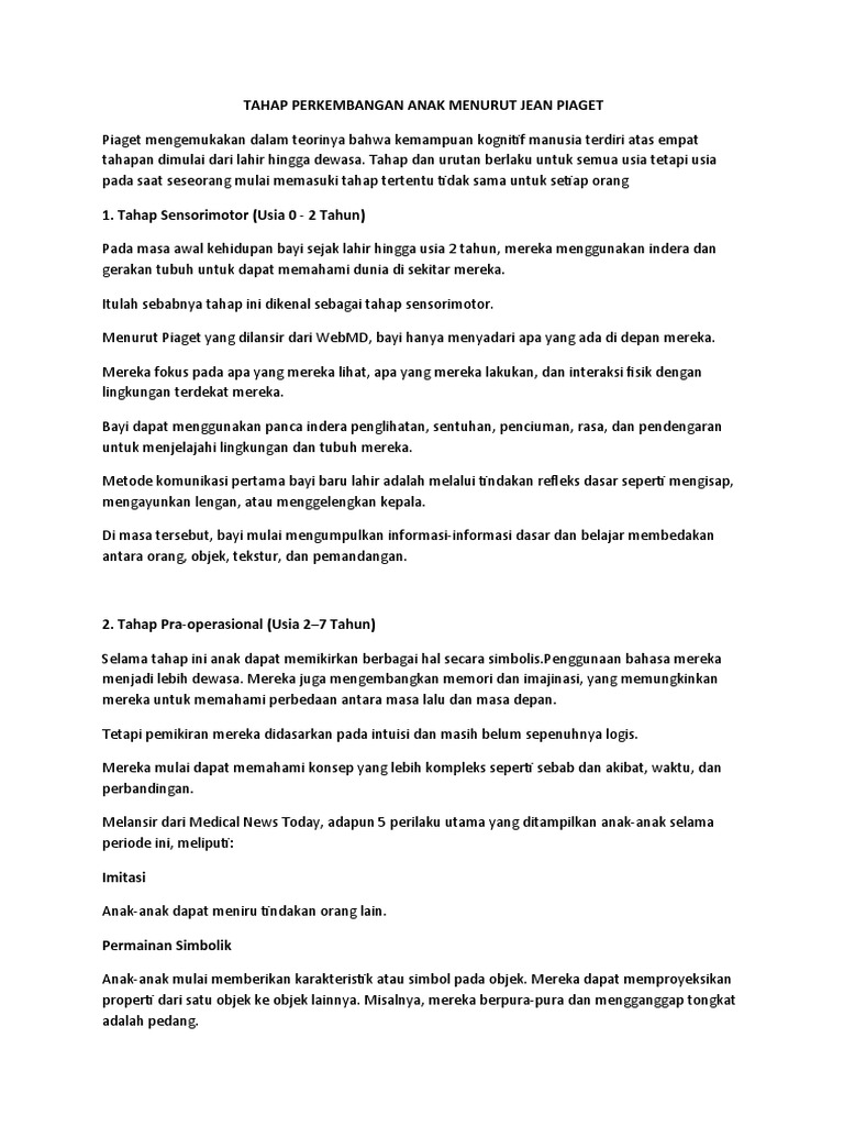 Perkembangan Anak Menurut Jean Piaget Pdf