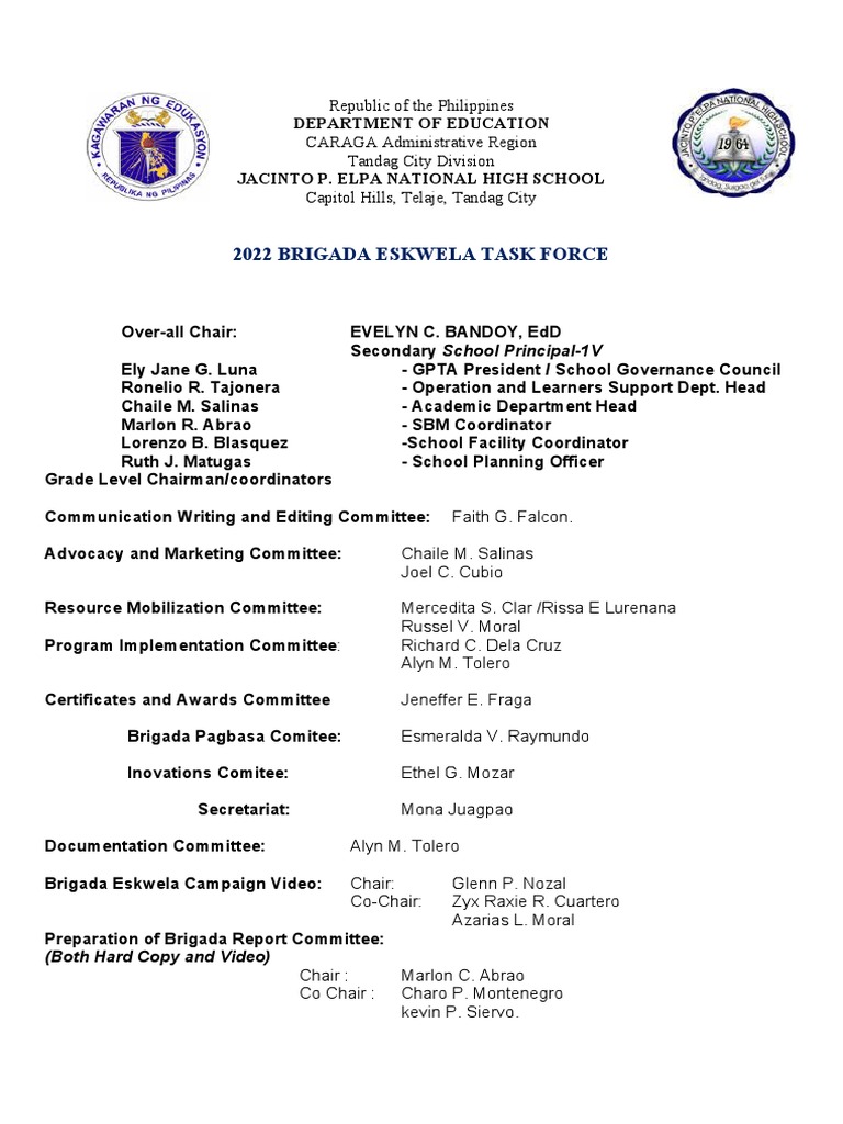 2022 Brigada Eskwela Task Force Overview | PDF