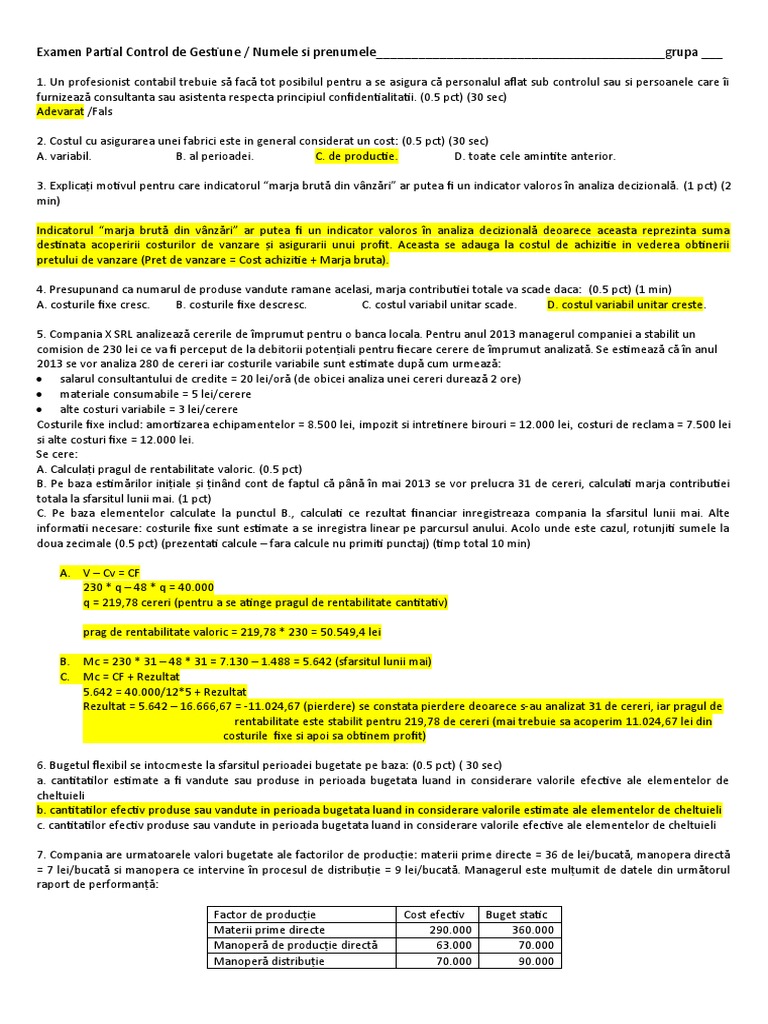 Examen Partial Control - Rezolvare - Var 2 | PDF