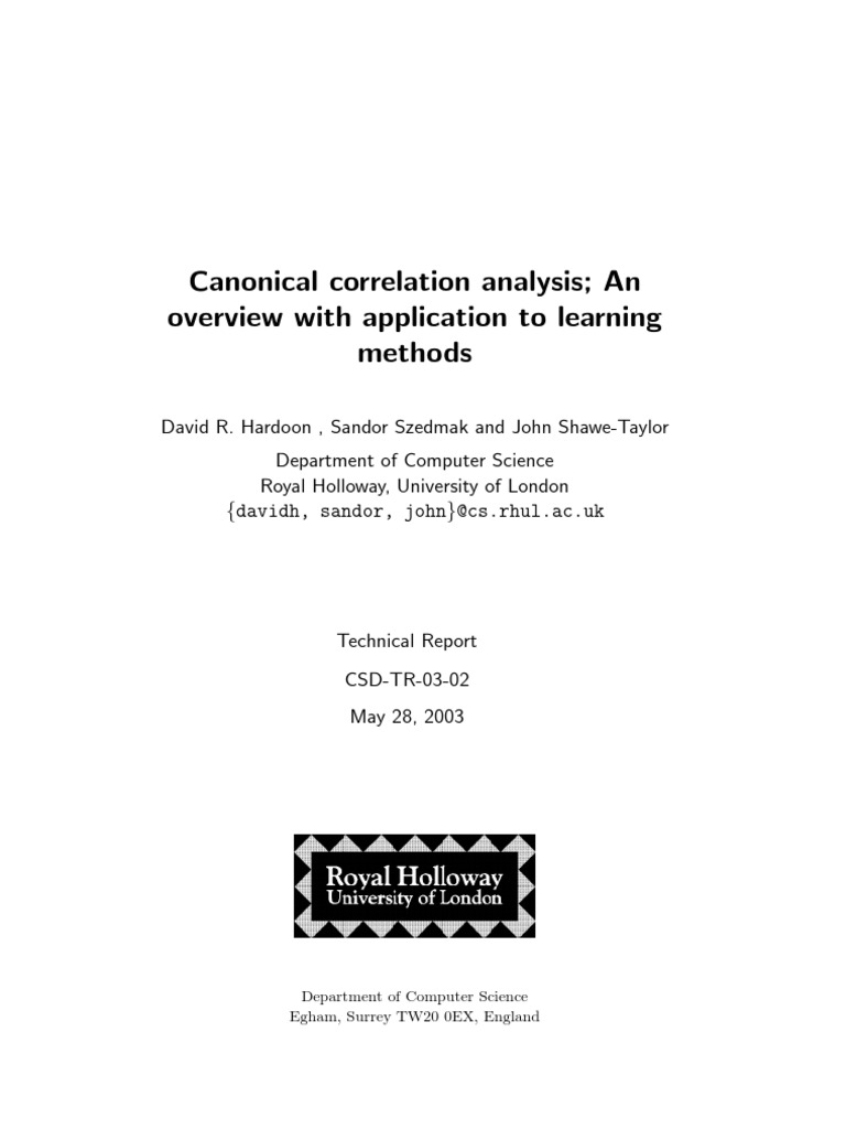 Kernel Canonical Correlation Analysis Overview | PDF | Principal ...