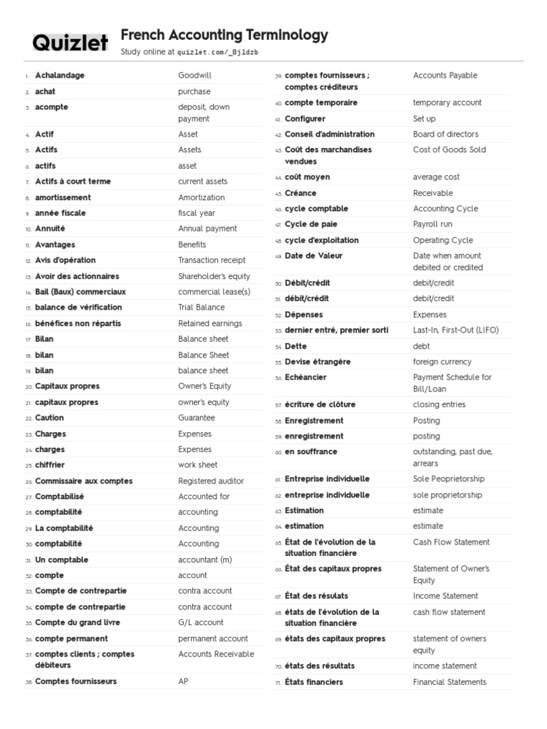 Vocabulaire comptable français-anglais | PDF | Comptabilité financière ...