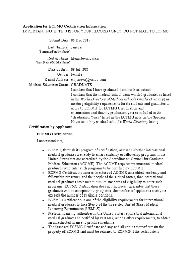 Application For ECFMG Certification Information Download Free PDF Application For ECFMG Certification Information Download Free PDF