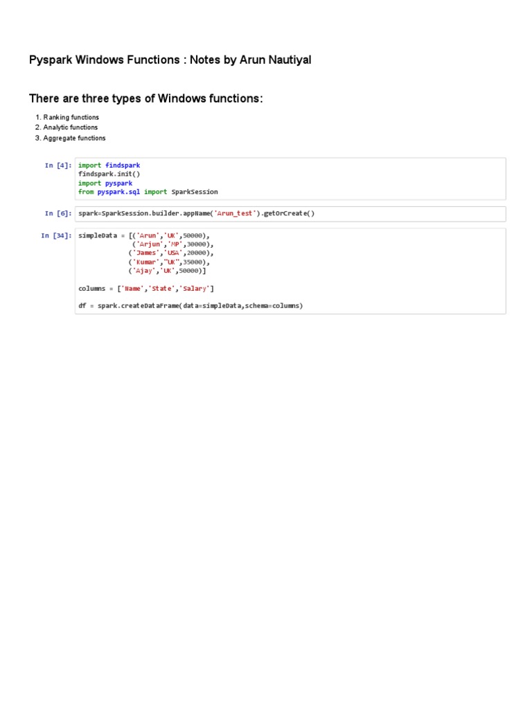Window Function in Pyspark PDF Information Technology Management