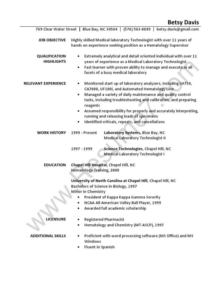 Resume Medical Lab Technician Resume Format laboratory technician resume sample