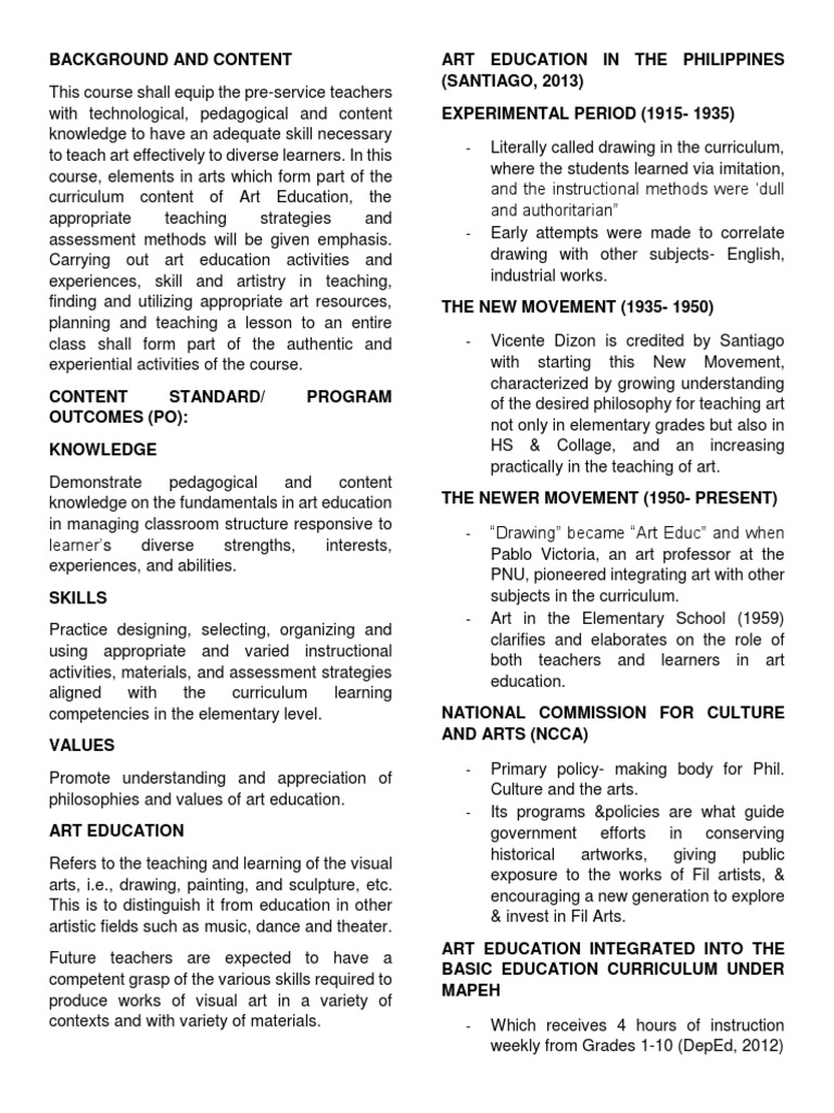 Arts Lessons PDF Teaching Method The Arts