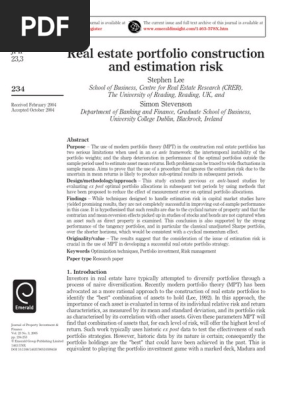 2004 LEE, S., STEVENSON, S. Real State Portfolio Construction and Estimation Risk