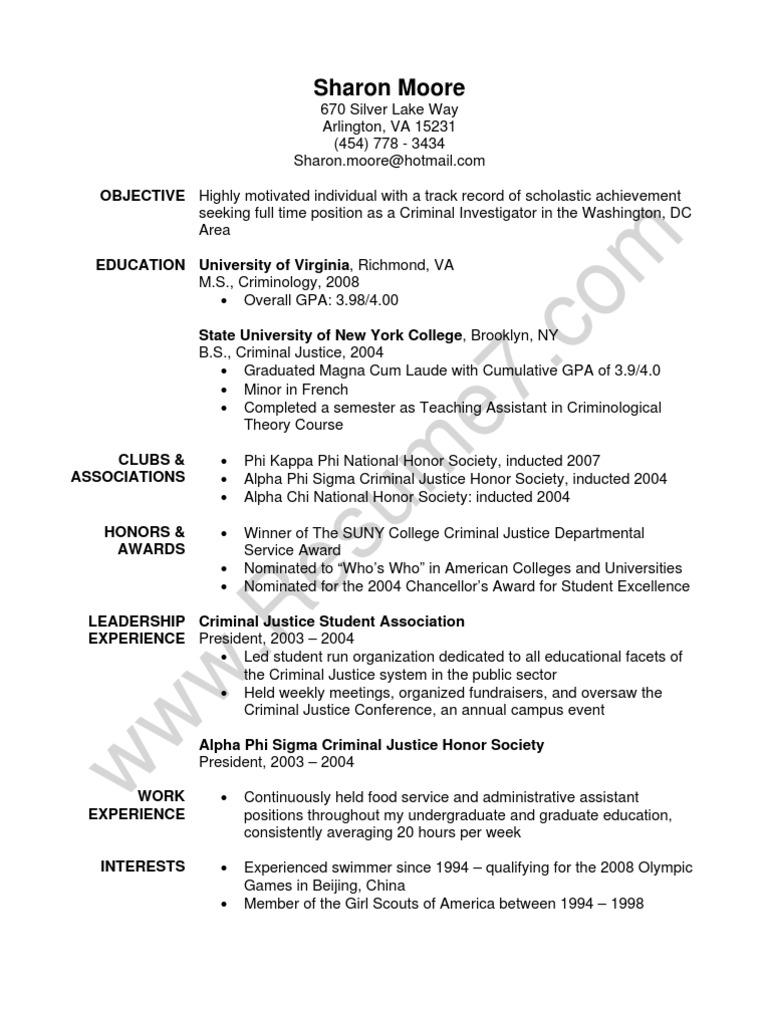Criminial Justice Resume Sample
