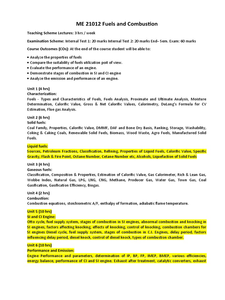 Fuels and Combustion Course Overview | PDF | Fuels | Combustion