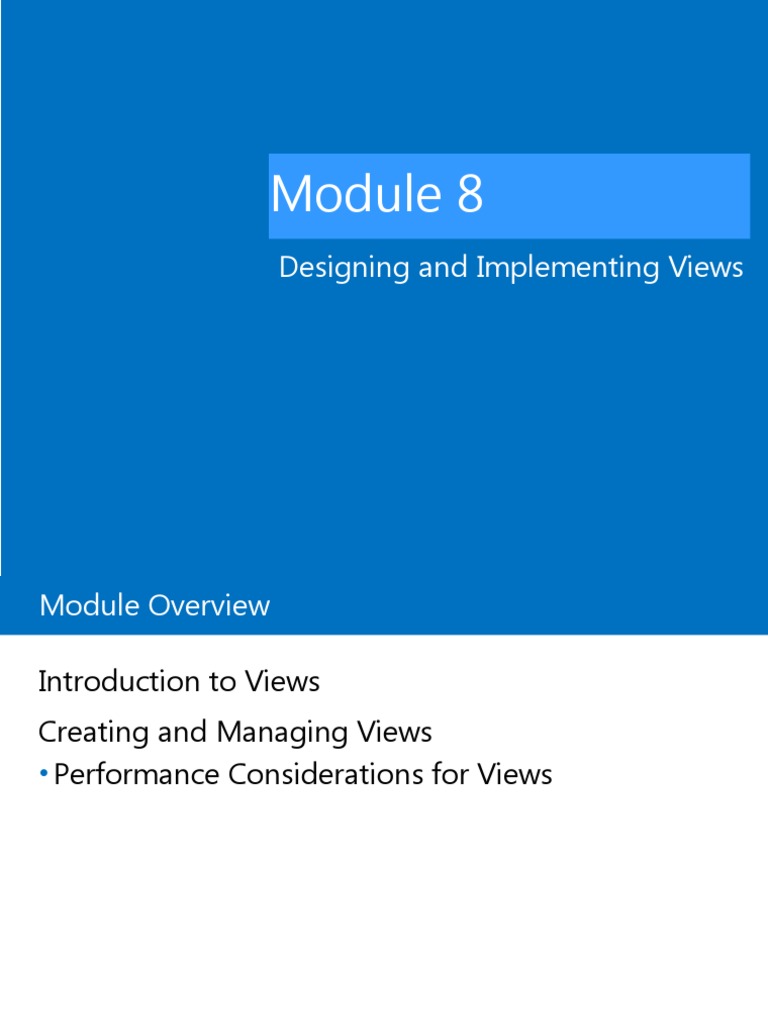 Designing and Implementing Views | PDF | Microsoft Sql Server | Databases