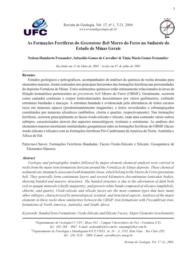Formações Ferríferas no Greenstone Belt MG | PDF | Materiais | Minerais