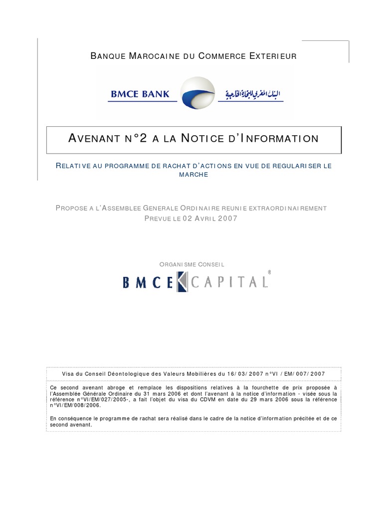 Programme de Rachat d'Actions BMCE | PDF