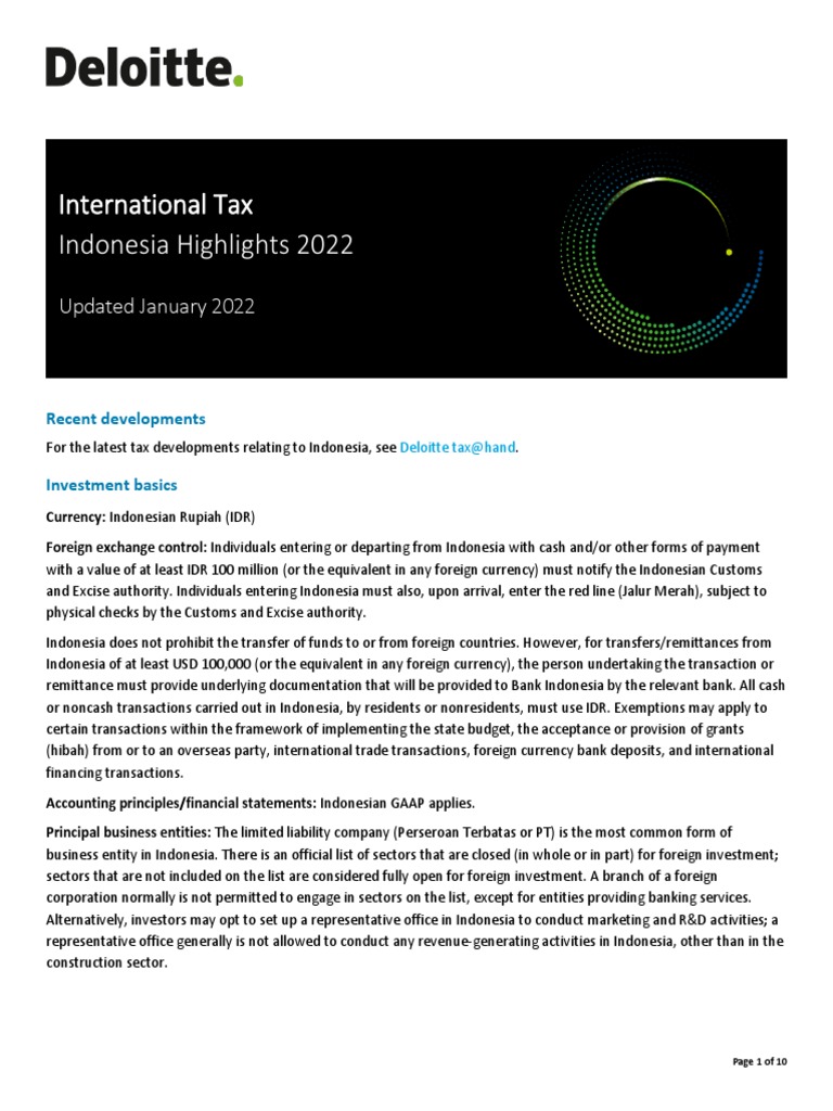 Indonesia Tax Highlights Pdf Taxes Capital Gains Tax