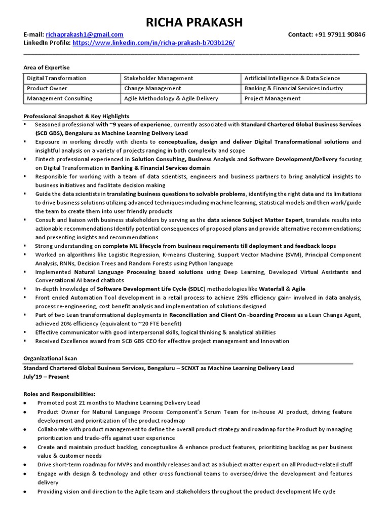 Richa Prakash: ML Delivery Lead Profile | PDF | Machine Learning ...