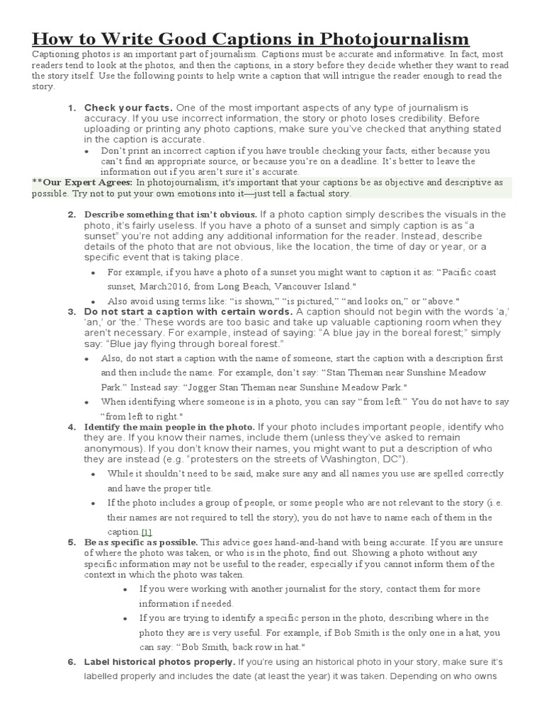 How To Write Good Captions in Photojournalism PDF Journalism Cognition