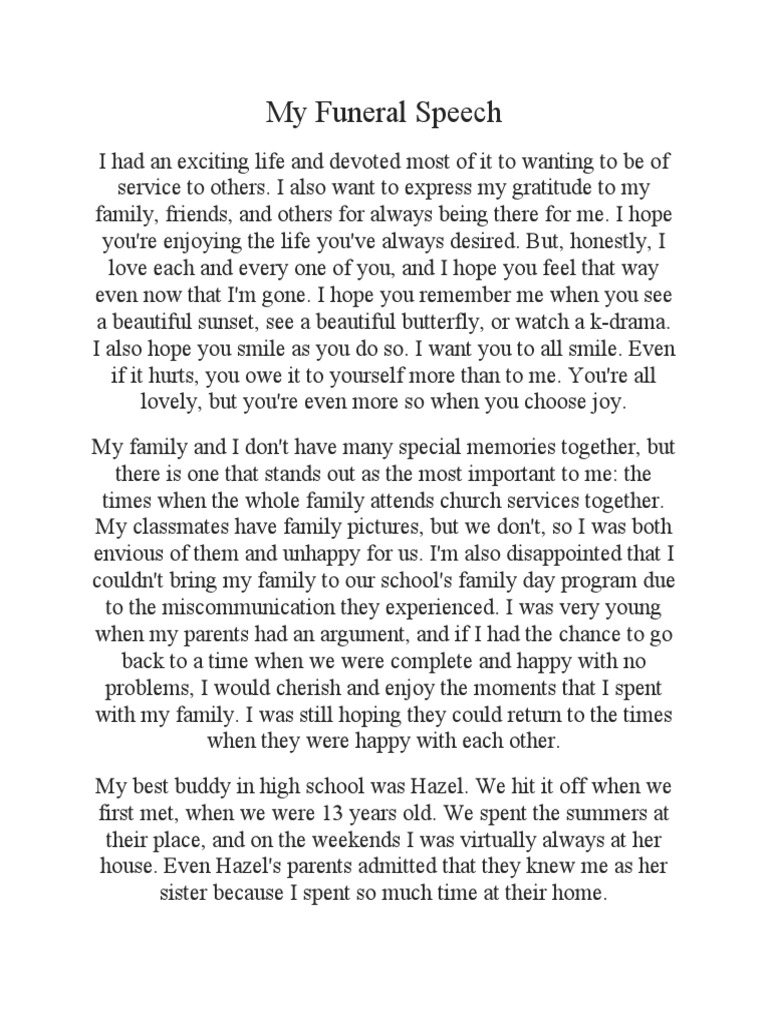 My Funeral Speech PDF