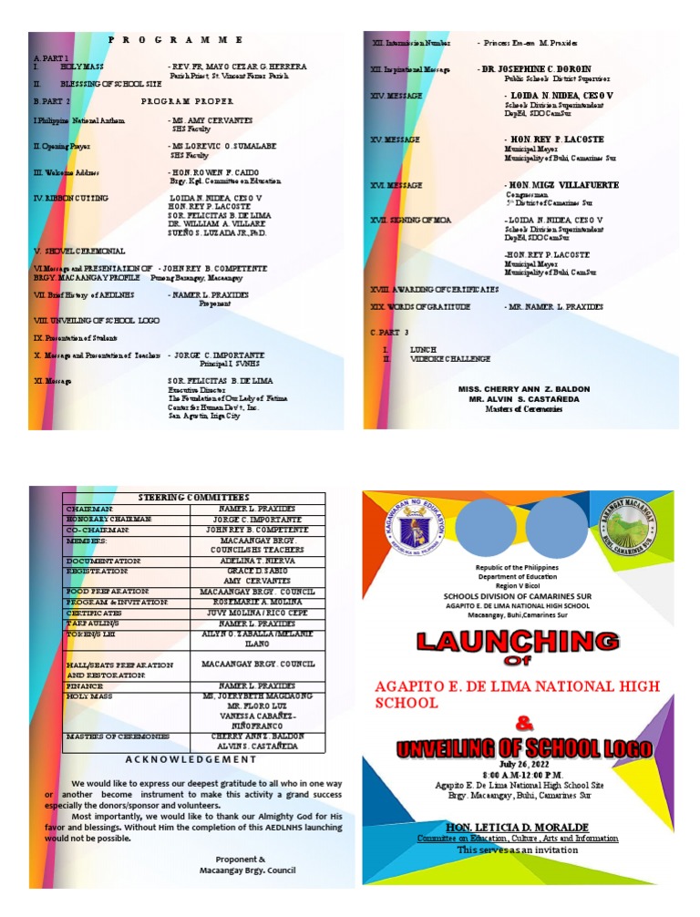 Agapito E. De Lima High School Launch | PDF