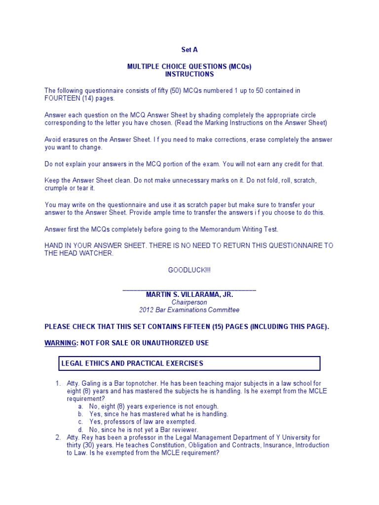 Legal Ethics PDF Cheque Multiple Choice