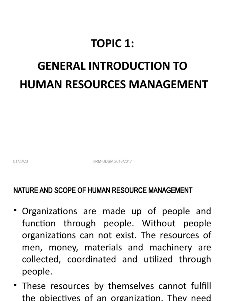 Topic 1 Introduction To Human Resources Management PDF Human