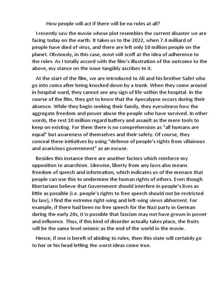 How would people act if there were no rules at all essay pdf