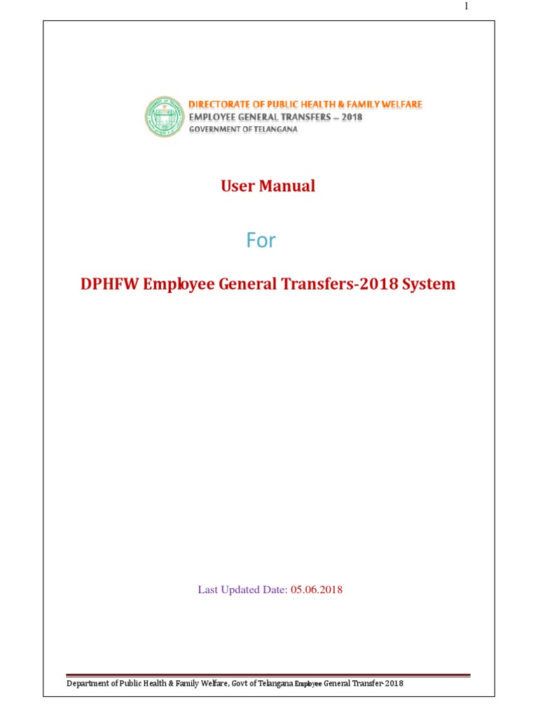 DPHFW Employee Transfer Manual 2018 | PDF | Employment | Login